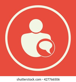 Vector illustration of user discussion sign icon on red background.