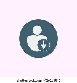 Vector illustration of user down sign icon on blue circle background.