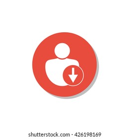 Vector illustration of user down sign icon on red circle background.