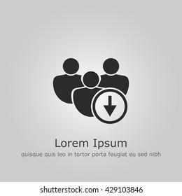Vector illustration of user down sign icon on grey background.
