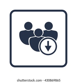 Vector illustration of user down sign icon on blue round background.