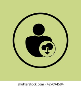 Vector illustration of user download sign icon on green circle background.