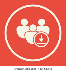 Vector illustration of user download sign icon on red background.