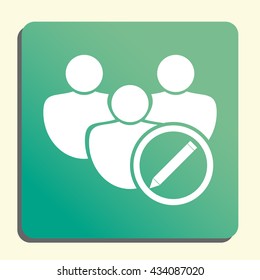 Vector illustration of user edit sign icon on green light background.