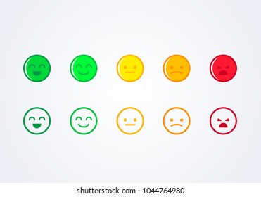 Vector Illustration User Experience Feedback Concept Different Mood Smiley Emoticons Emoji Icon Positive, Neutral And Negative. 