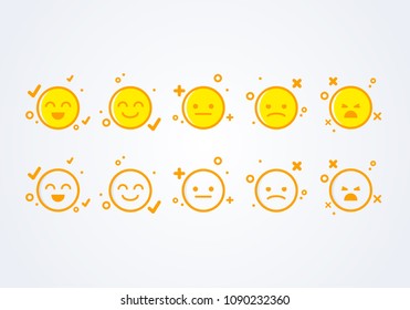 vector illustration user experience feedback concept different mood smiley emoticons emoji icon positive, neutral and negative. 