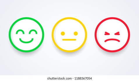 vector illustration user experience feedback concept different mood smiley emoticons emoji icon positive, neutral and negative.