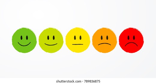 vector illustration user experience feedback concept different mood smiley emoticons emoji icon positive, neutral and negative. 