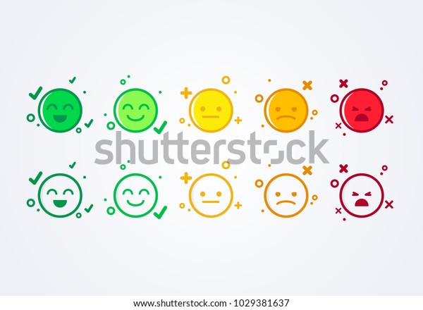vector illustration user experience feedback concept\
different mood smiley emoticons emoji icon positive, neutral and\
negative. 