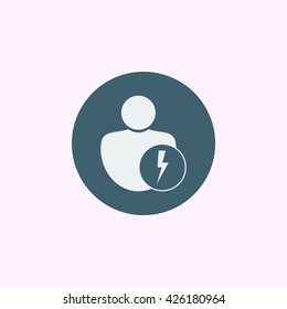 Vector illustration of user flash sign icon on blue circle background.