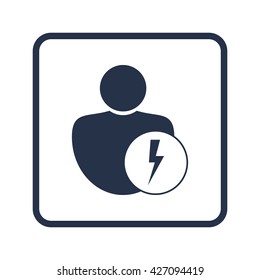 Vector illustration of user flash sign icon on blue round background.