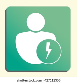 Vector illustration of user flash sign icon on green light background.