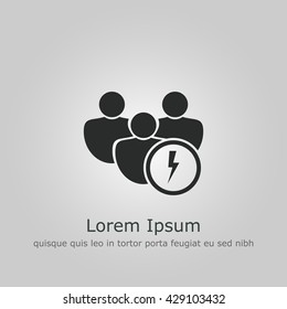 Vector illustration of user flash sign icon on grey background.