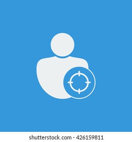 Vector illustration of user goal sign icon on blue background.