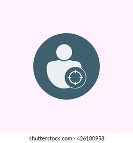 Vector illustration of user goal sign icon on blue circle background.