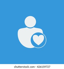 Vector illustration of user heart sign icon on blue background.