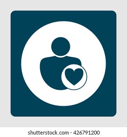 Vector illustration of user heart sign icon on blue background.