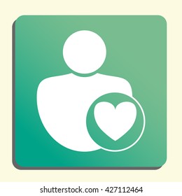 Vector illustration of user heart sign icon on green light background.