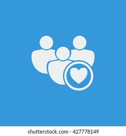 Vector illustration of user heart sign icon on blue background.