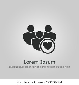 Vector illustration of user heart sign icon on grey background.