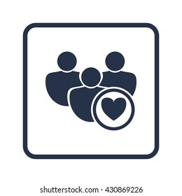 Vector illustration of user heart sign icon on blue round background.