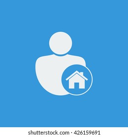 Vector illustration of user home sign icon on blue background.