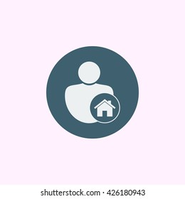 Vector illustration of user home sign icon on blue circle background.