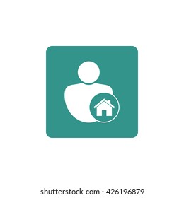 Vector illustration of user home sign icon on green background.