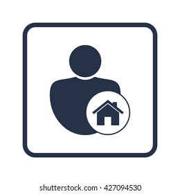 Vector illustration of user home sign icon on blue round background.