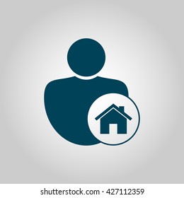 Vector illustration of user home sign icon on grey background.