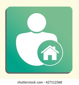 Vector illustration of user home sign icon on green light background.