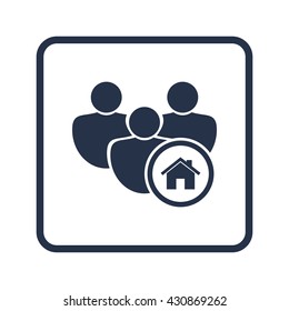 Vector illustration of user home sign icon on blue round background.