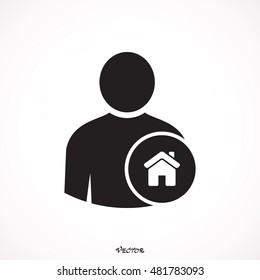 Vector illustration of user home sign icon on grey background.