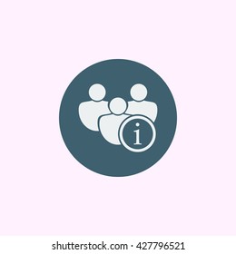Vector illustration of user info sign icon on blue circle background.