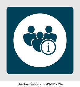 Vector illustration of user info sign icon on blue background.