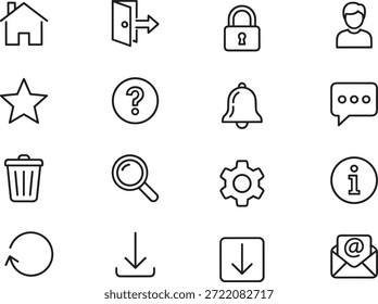 Vektorgrafik des Benutzeroberflächen-Symbolsatzes mit Home, Lock, E-Mail, SearchVektorgrafik des Benutzeroberflächen-Symbolsatzes mit Home, Lock, E-Mail, Search