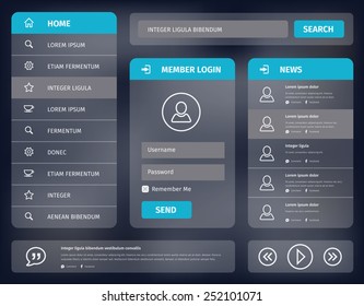 Vector illustration user interface for mobile or web with member login and vertical navigation. Simple outline icons.