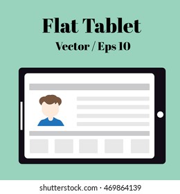 Vector illustration of user interface on digital tablet with flat simplistic inforgraphic charts and web design on a screen. Isolated on green background.