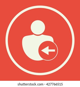 Vector illustration of user left sign icon on red background.