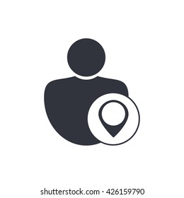 Vector illustration of user location sign icon on white background.