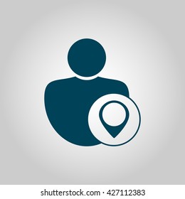 Vector illustration of user location sign icon on grey background.