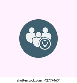 Vector illustration of user location sign icon on blue circle background.