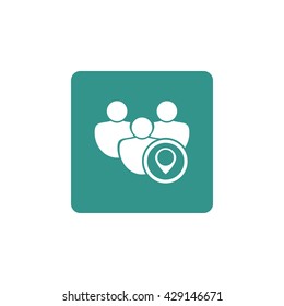 Vector illustration of user location sign icon on green background.