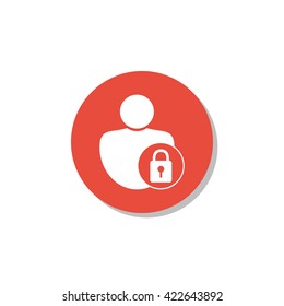 Vector illustration of user lock sign icon on red circle background.