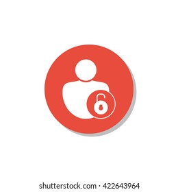 Vector illustration of user open sign icon on red circle background.