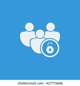 Vector illustration of user open sign icon on blue background.