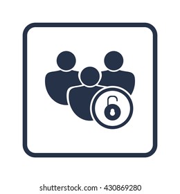 Vector illustration of user open sign icon on blue round background.