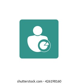 Vector illustration of user pie sign icon on green background.