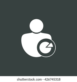 Vector illustration of user pie sign icon on dark background.