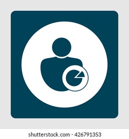 Vector illustration of user pie sign icon on blue background.